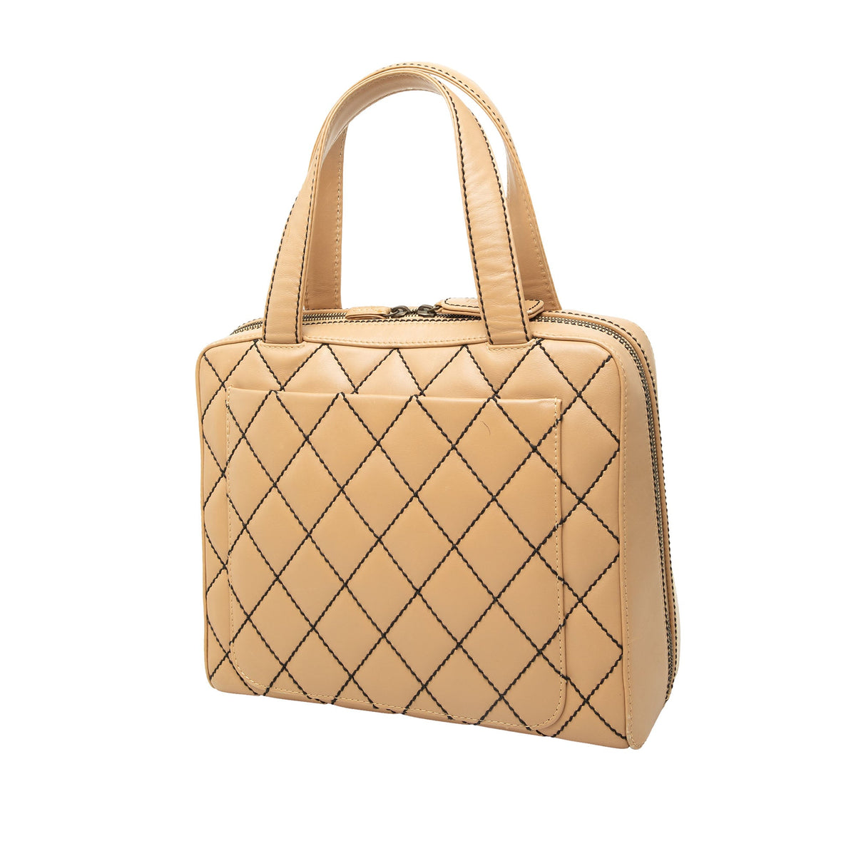 Chanel CC Lambskin Wild Stitch Handbag — Beige