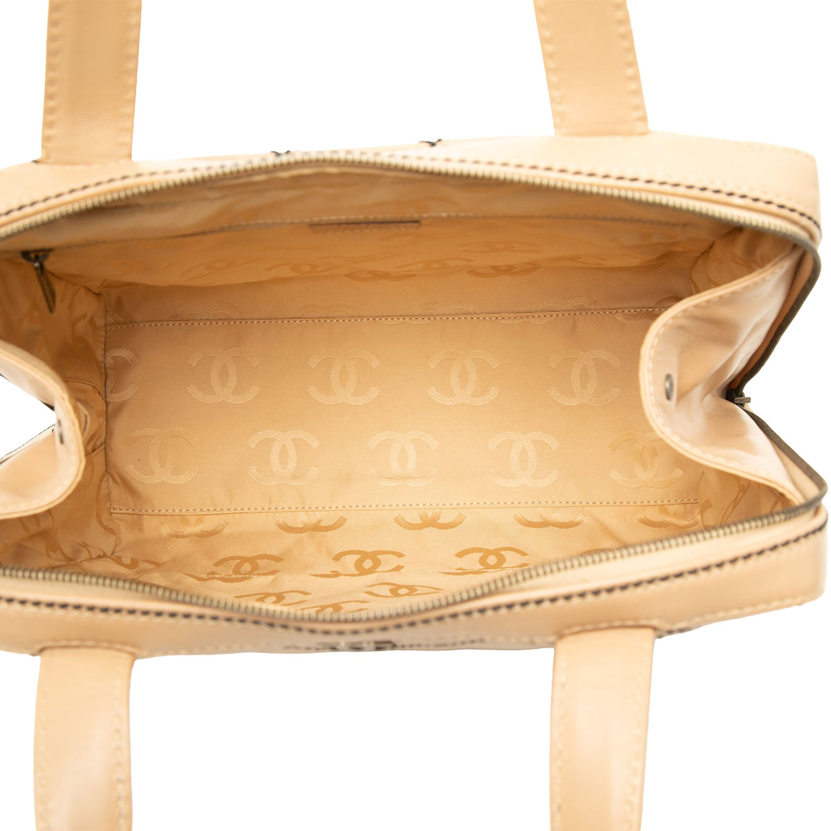 Chanel CC Lambskin Wild Stitch Handbag — Beige