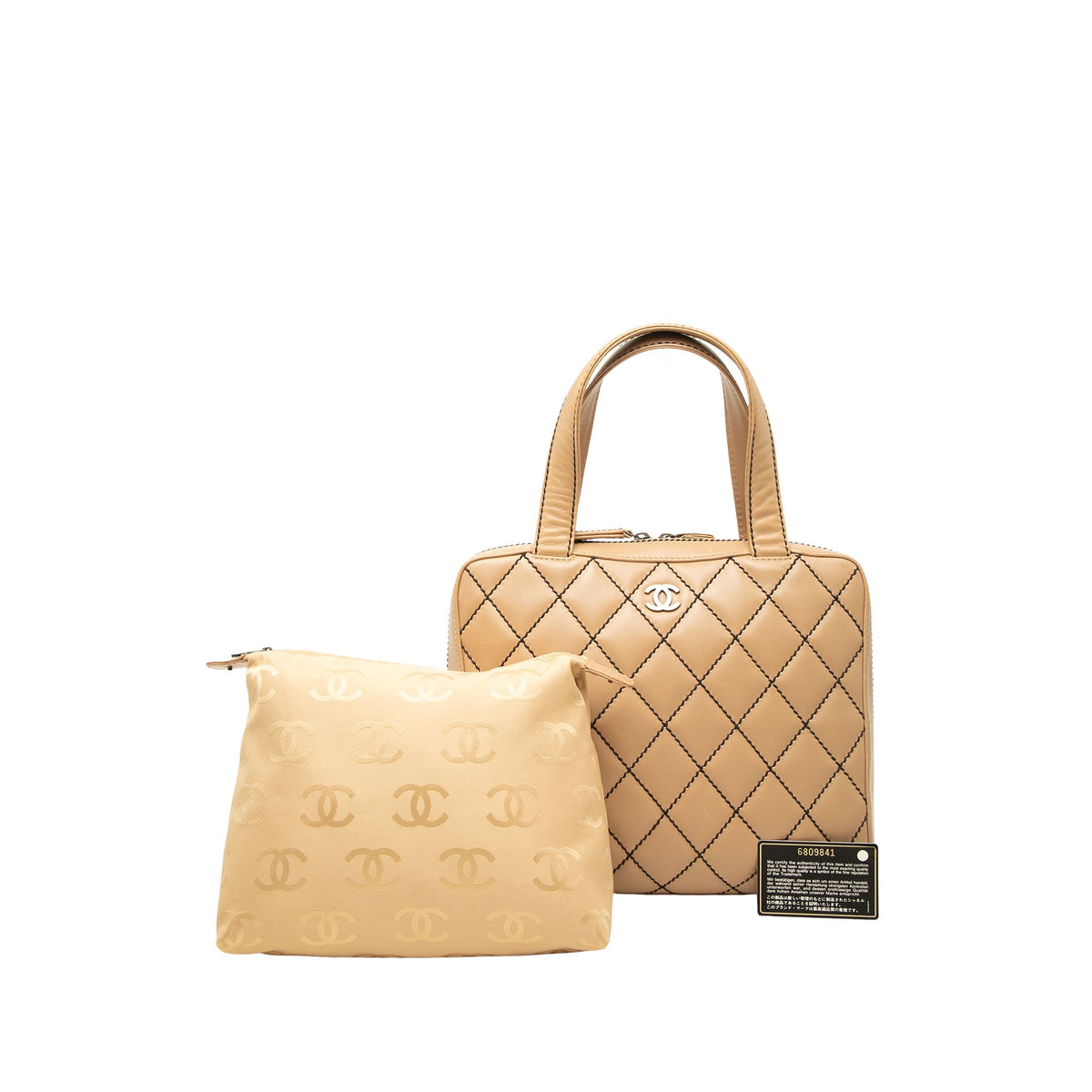 Chanel CC Lambskin Wild Stitch Handbag — Beige
