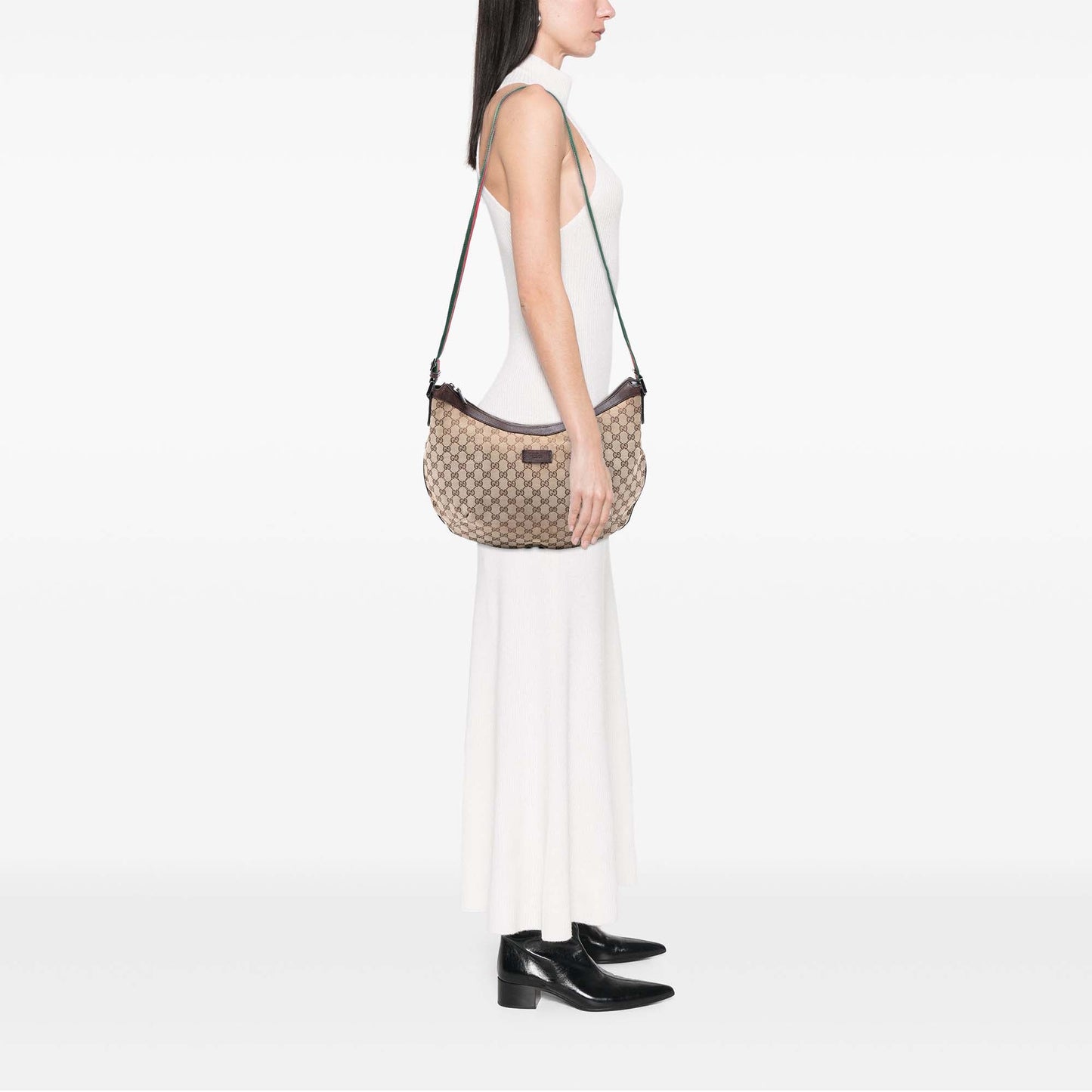 Gucci GG Canvas Web Half Moon Crossbody