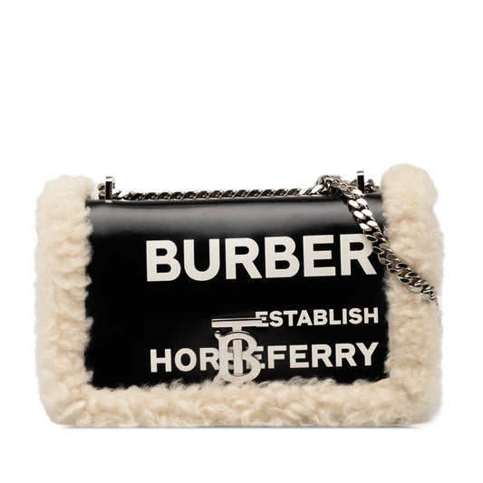 Burberry Small Shearling Trimmed Coated Canvas Lola Crossbody