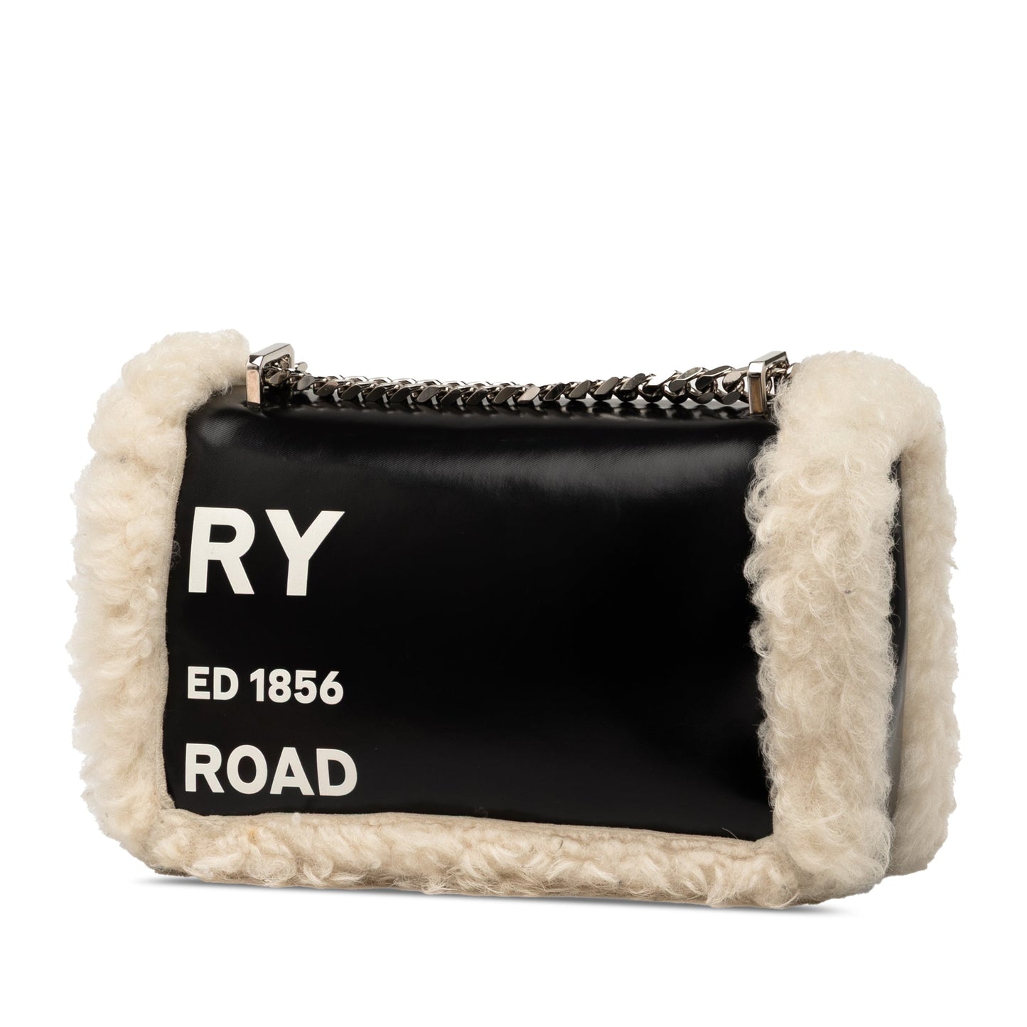 Burberry Small Shearling Trimmed Coated Canvas Lola Crossbody