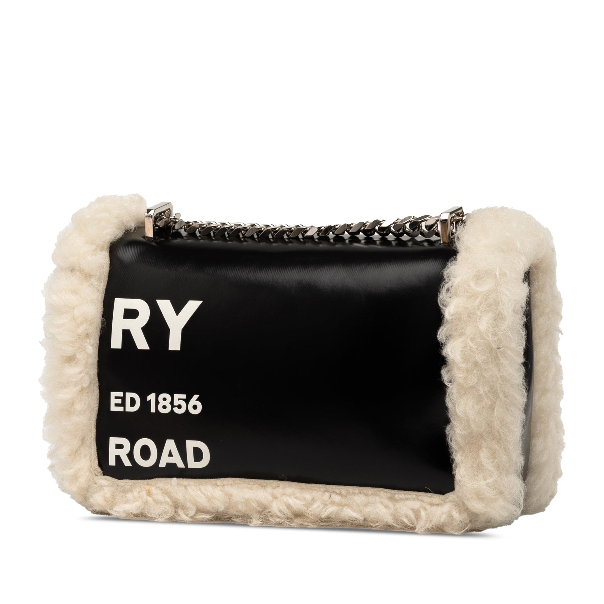 Burberry Small Shearling Trimmed Coated Canvas Lola Crossbody