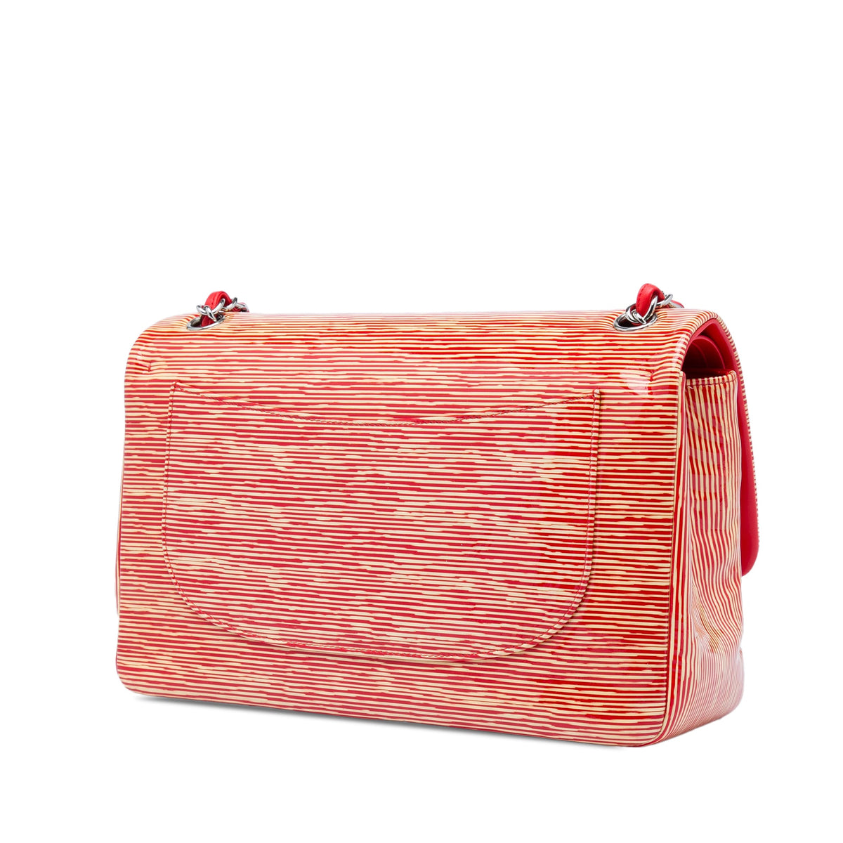 Chanel Jumbo Classic Patent Striped Double Flap