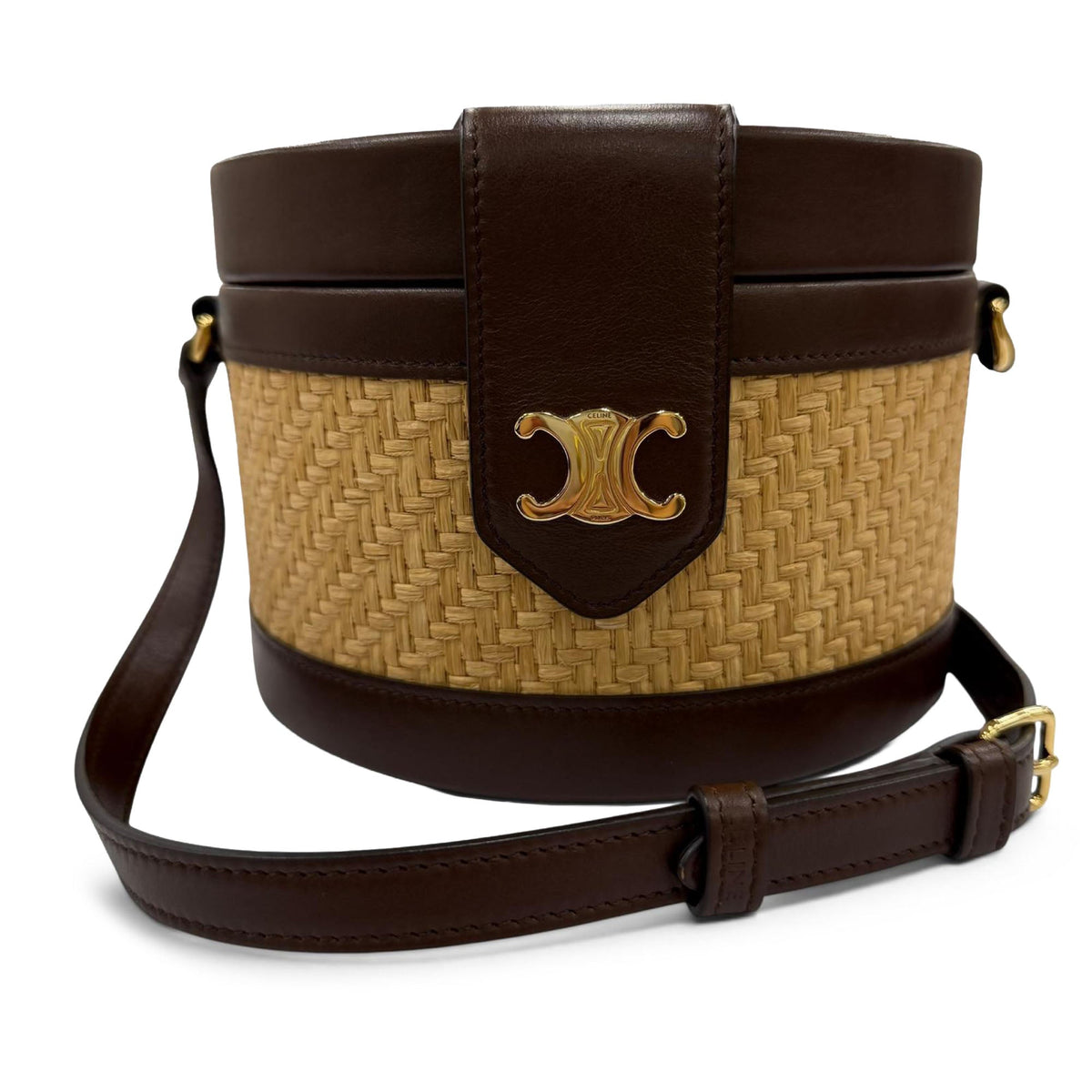 Celine Medium Raffia and Calfskin Triomphe Tambour Crossbody
