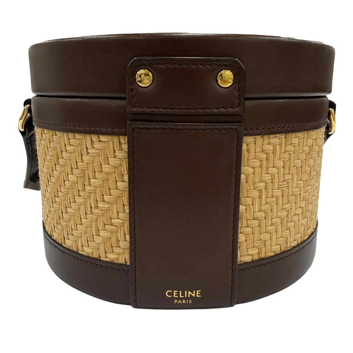 Celine Medium Raffia and Calfskin Triomphe Tambour Crossbody