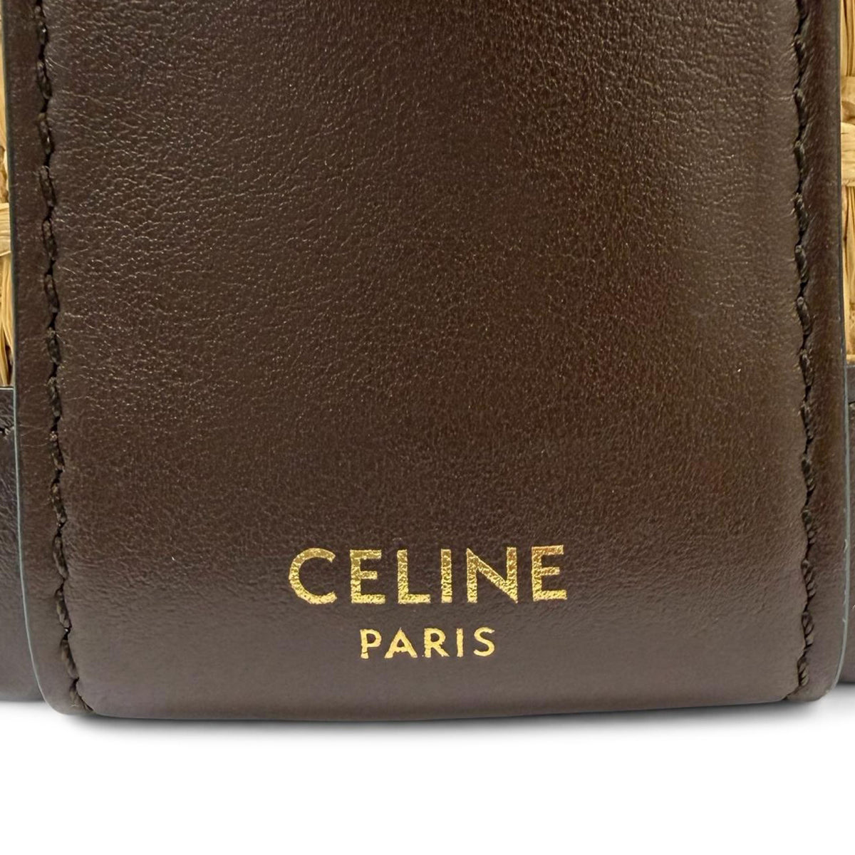 Celine Medium Raffia and Calfskin Triomphe Tambour Crossbody