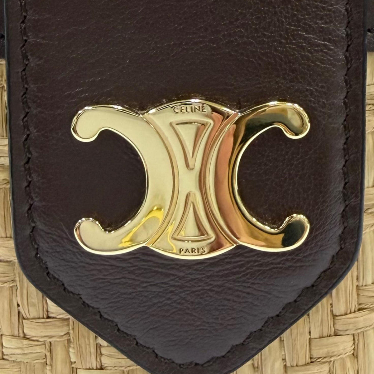 Celine Medium Raffia and Calfskin Triomphe Tambour Crossbody