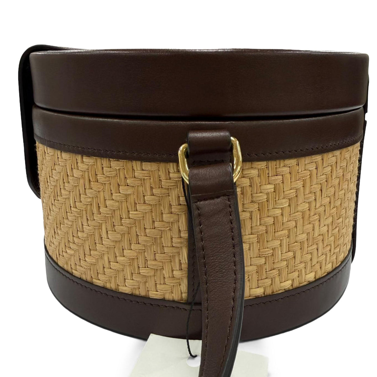 Celine Medium Raffia and Calfskin Triomphe Tambour Crossbody