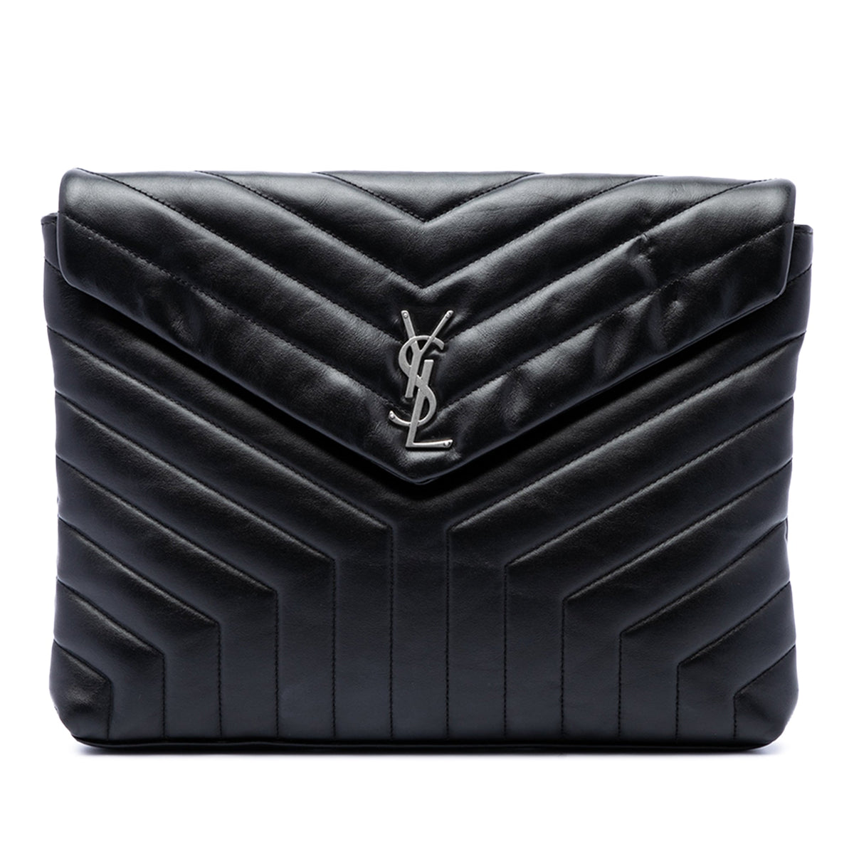 Saint Laurent Matelasse Calfskin Monogram LouLou Document Clutch — Black