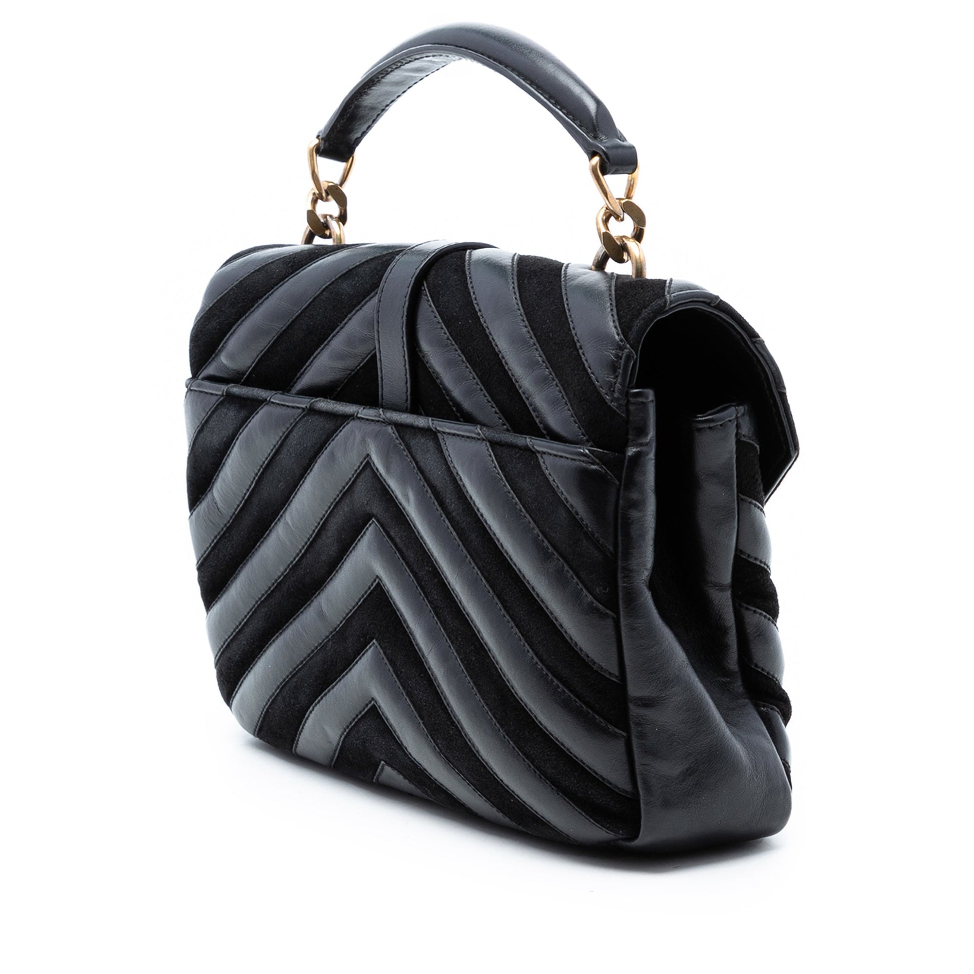 Saint Laurent Medium Calfskin and Suede Chevron Monogram College Satchel