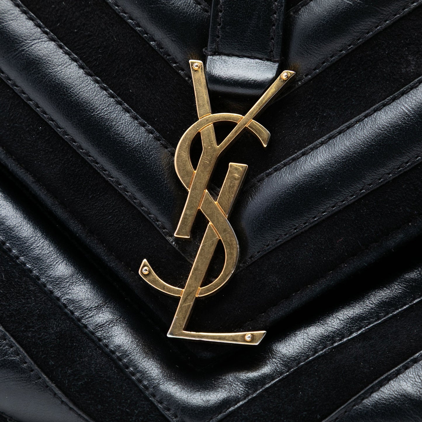 Saint Laurent Medium Calfskin and Suede Chevron Monogram College Satchel