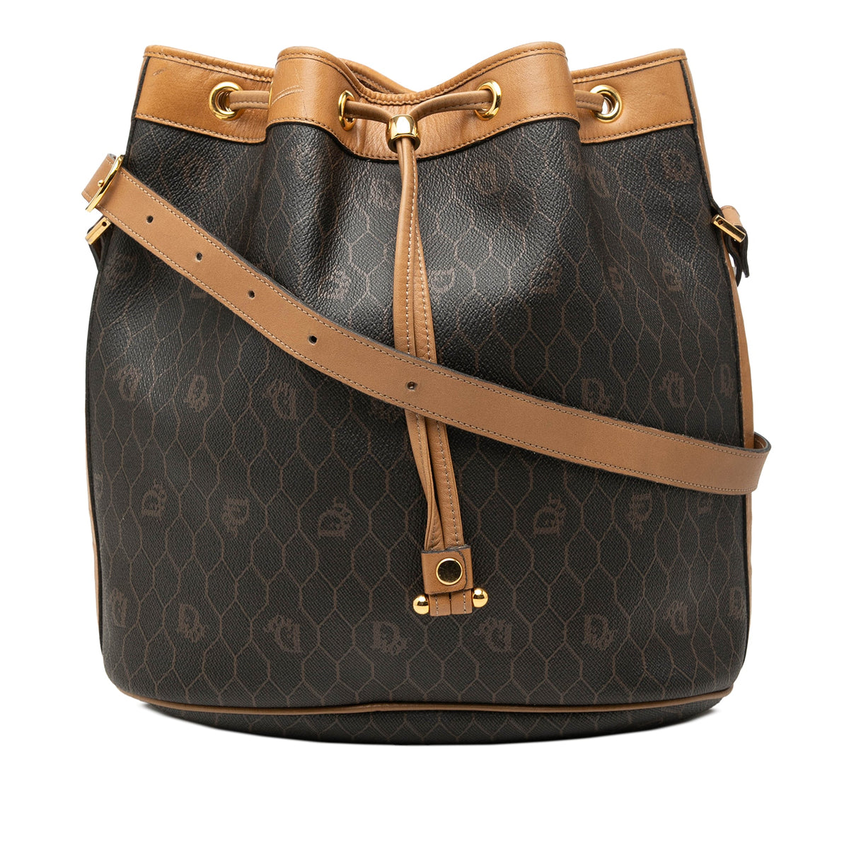 Dior Honeycomb Coated Canvas Drawstring Bucket Bag — Black