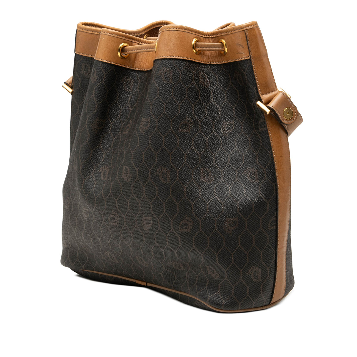 Dior Honeycomb Coated Canvas Drawstring Bucket Bag — Black