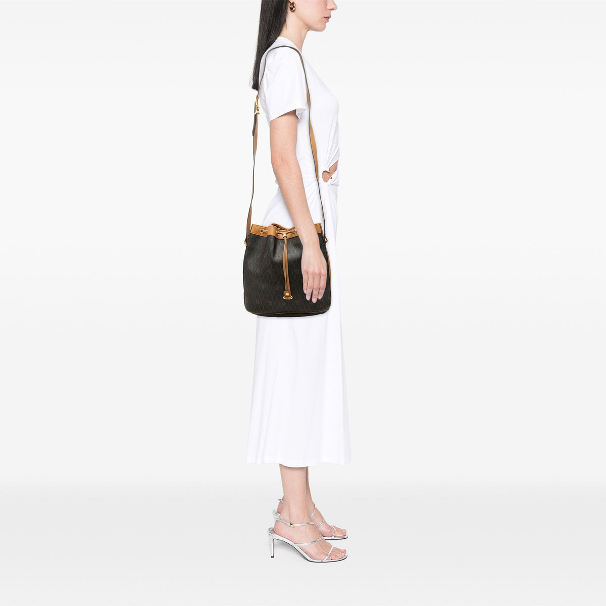 Dior Honeycomb Coated Canvas Drawstring Bucket Bag — Black