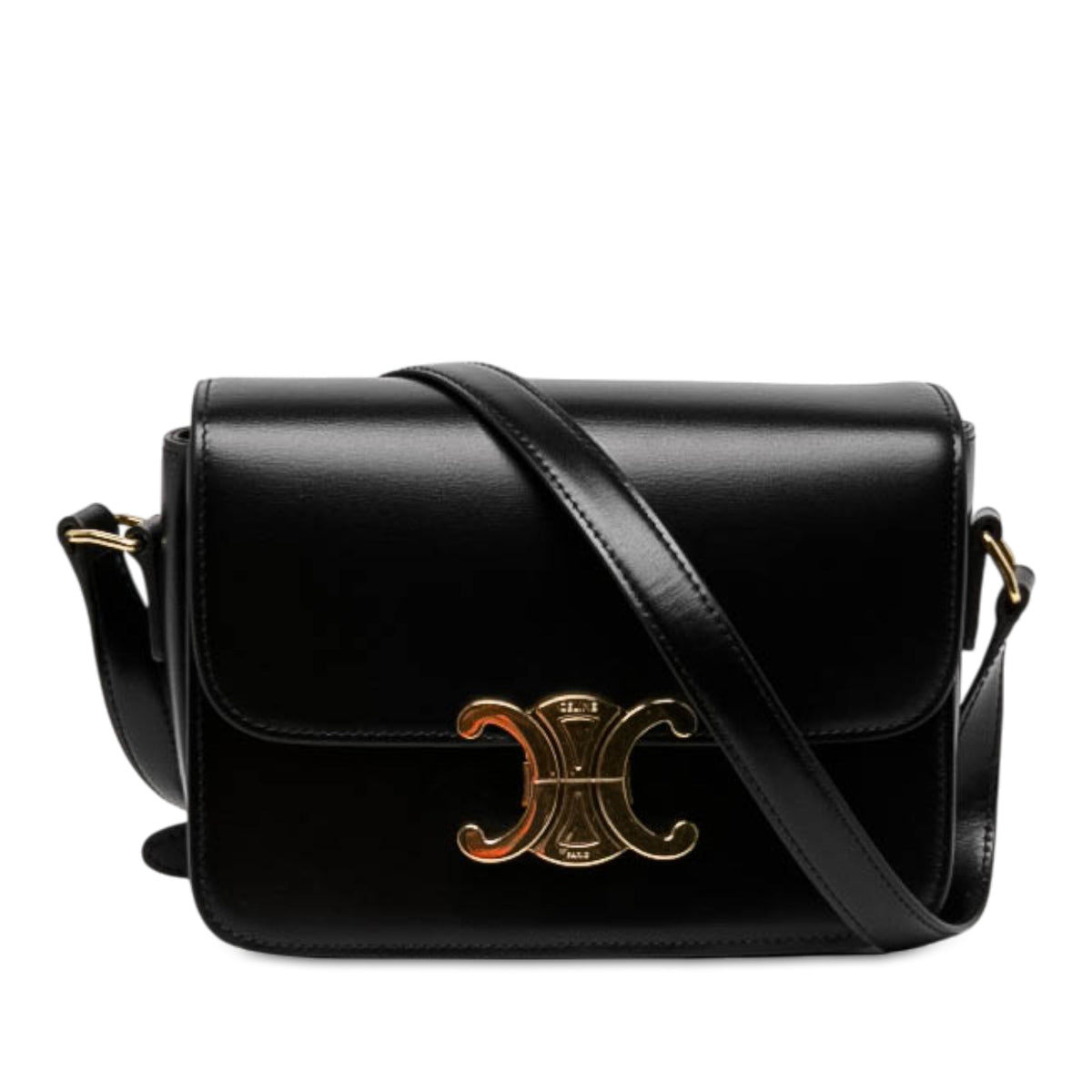 Celine Teen Shiny Calfskin Triomphe Crossbody — Black
