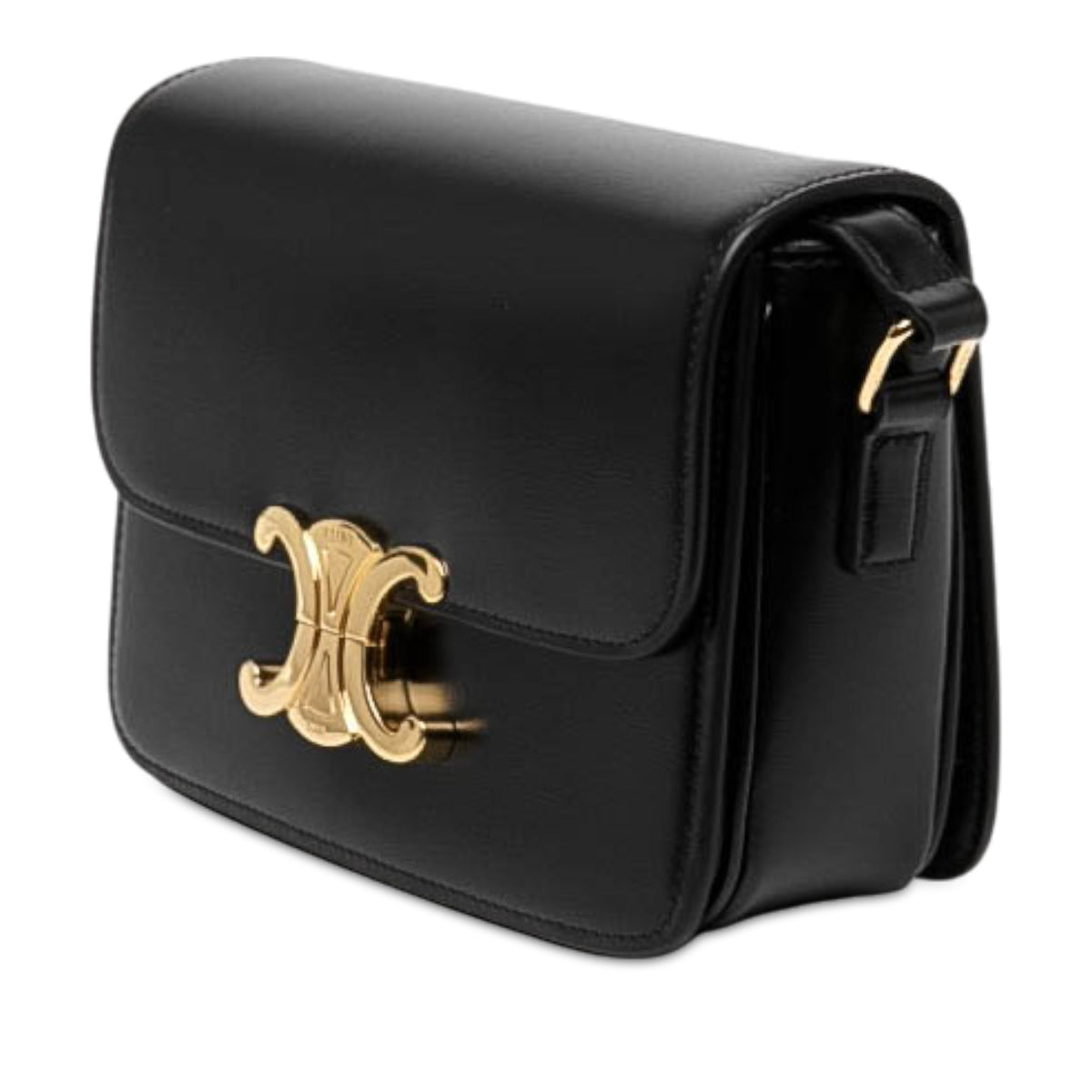 Celine Teen Shiny Calfskin Triomphe Crossbody — Black
