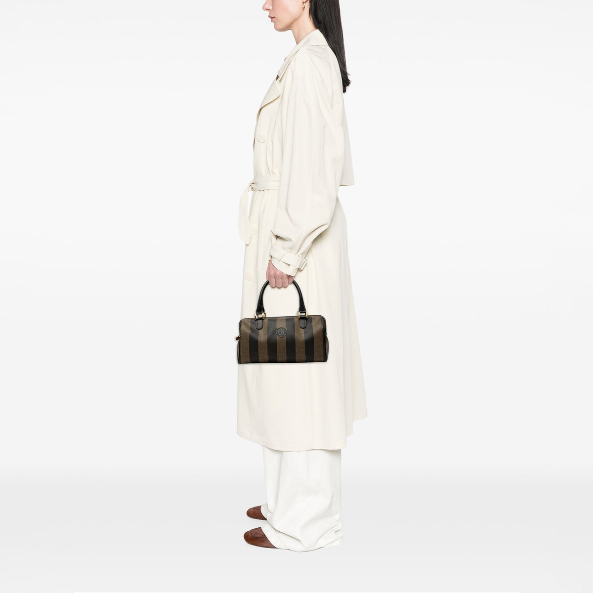 Fendi Pequin Coated Canvas Boston Bag