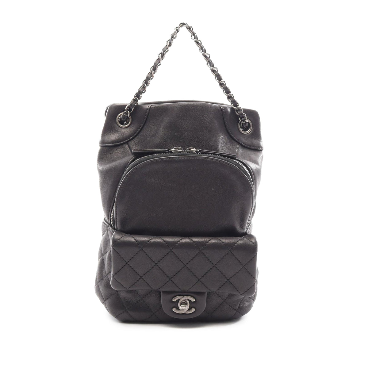 Chanel Small CC Calfskin Drawstring Flap Backpack — Black
