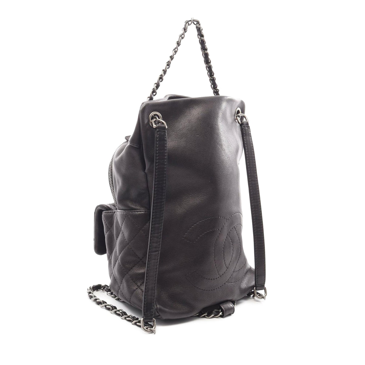 Chanel Small CC Calfskin Drawstring Flap Backpack — Black