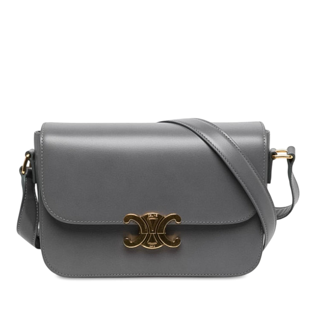 Celine Classique Shiny Calfskin Triomphe Crossbody — Gray