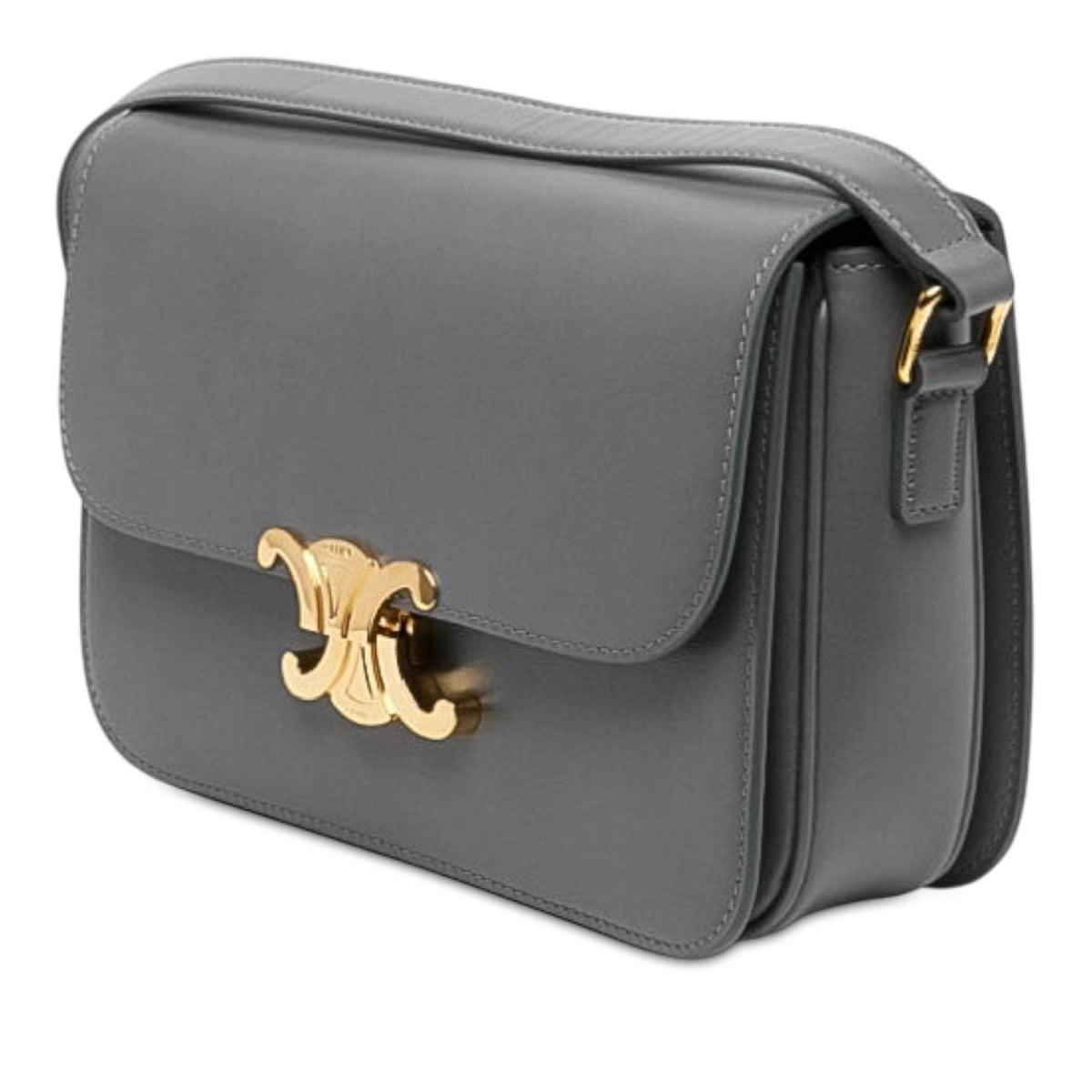 Celine Classique Shiny Calfskin Triomphe Crossbody — Gray