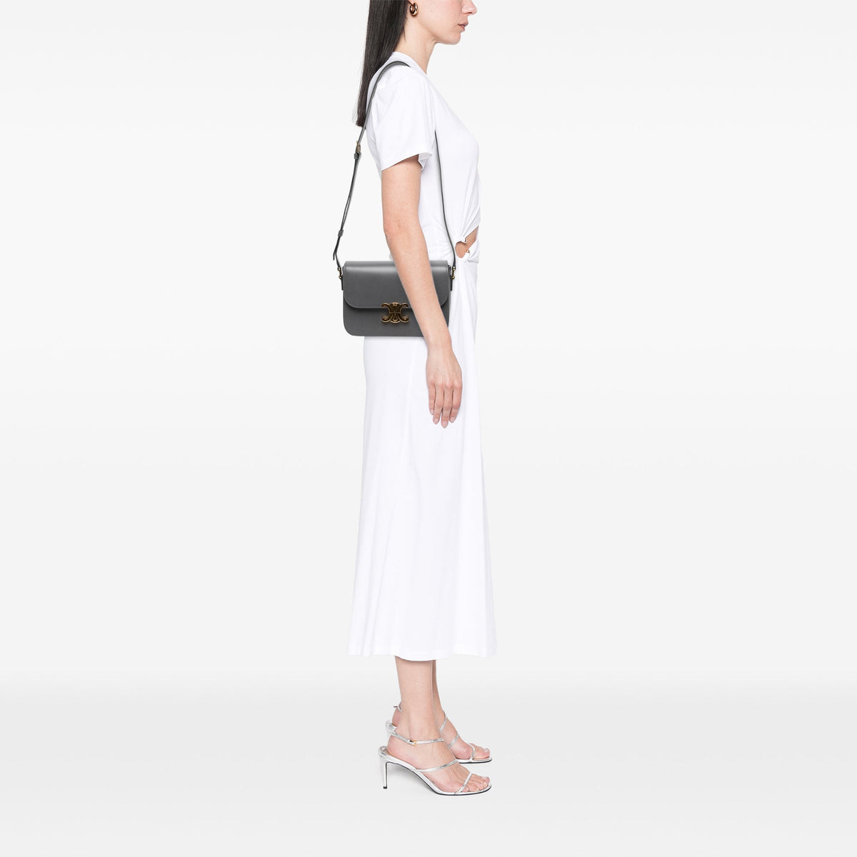Celine Classique Shiny Calfskin Triomphe Crossbody — Gray
