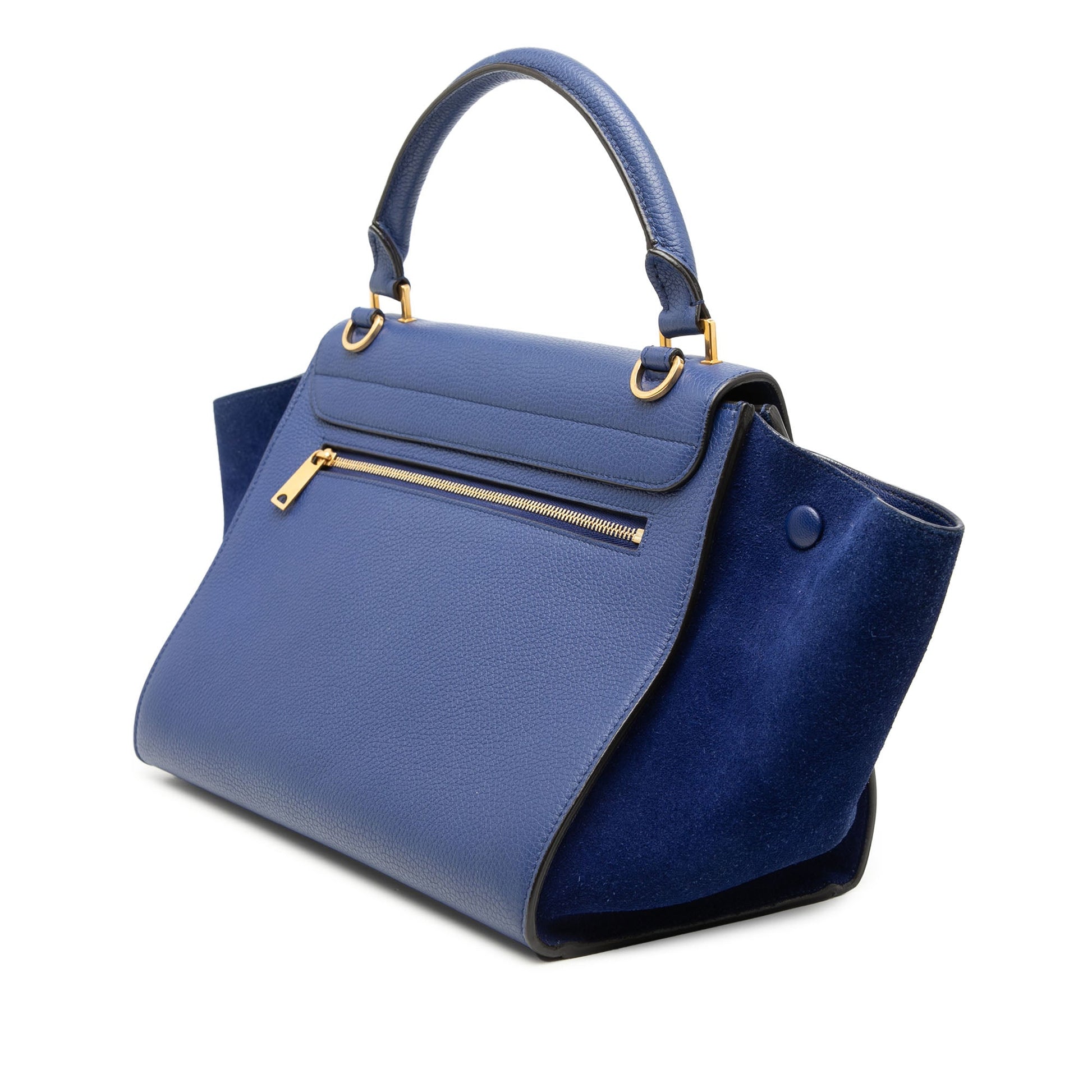 Celine Small Drummed Calfskin and Suede Trapeze Satchel