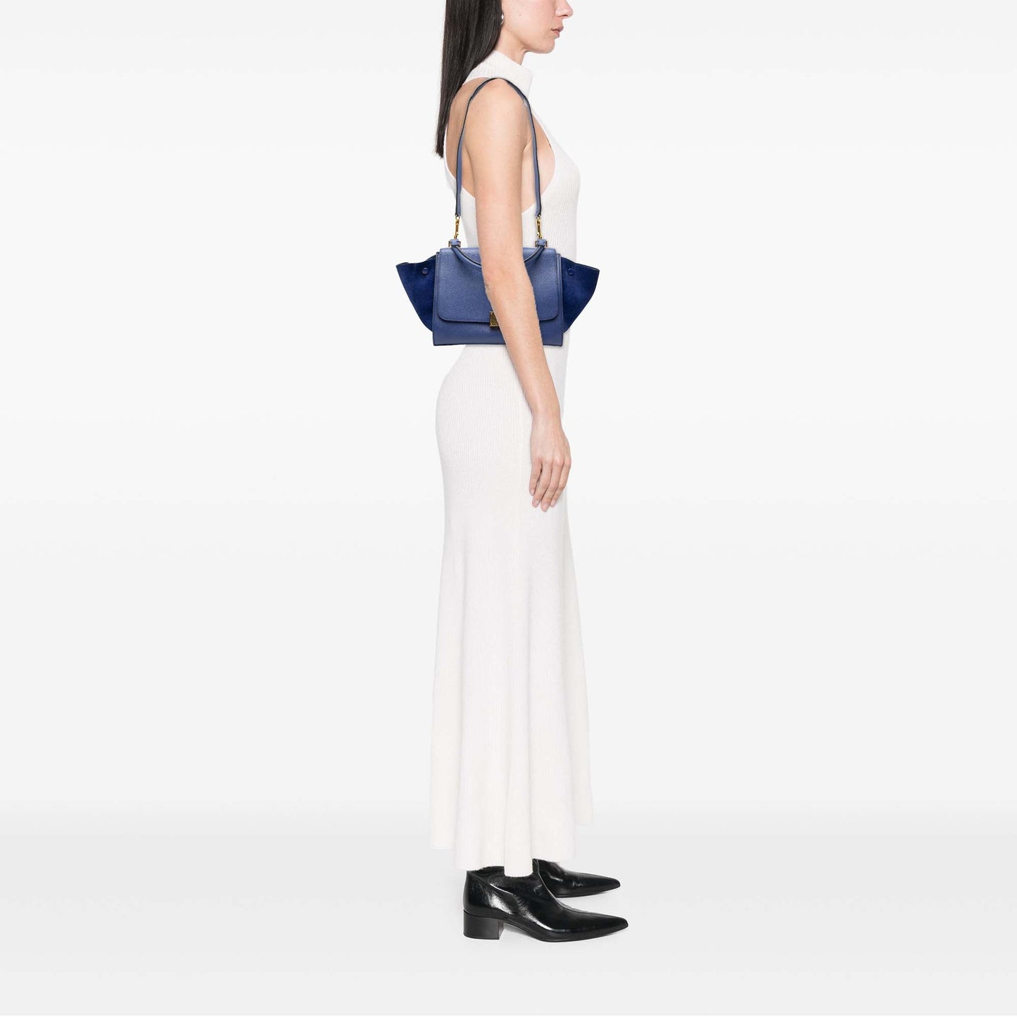 Celine Small Drummed Calfskin and Suede Trapeze Satchel