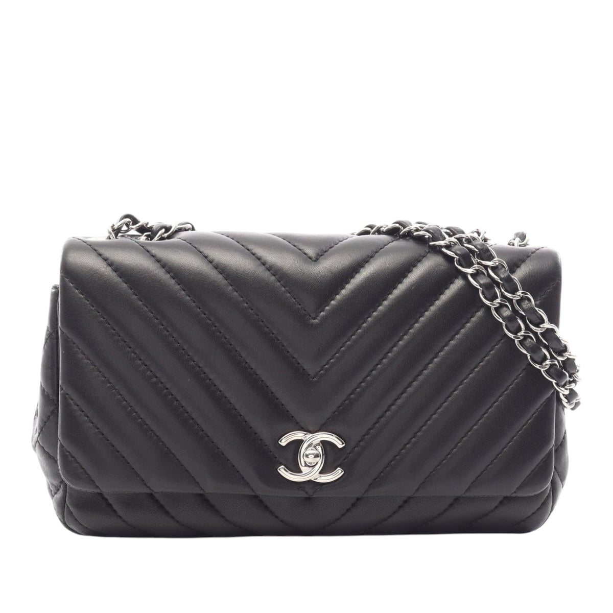 Chanel Medium Chevron Lambskin Surpique Flap — Black
