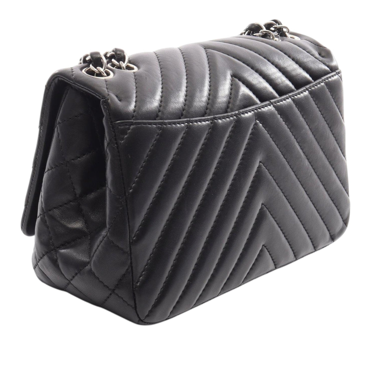 Chanel Medium Chevron Lambskin Surpique Flap — Black
