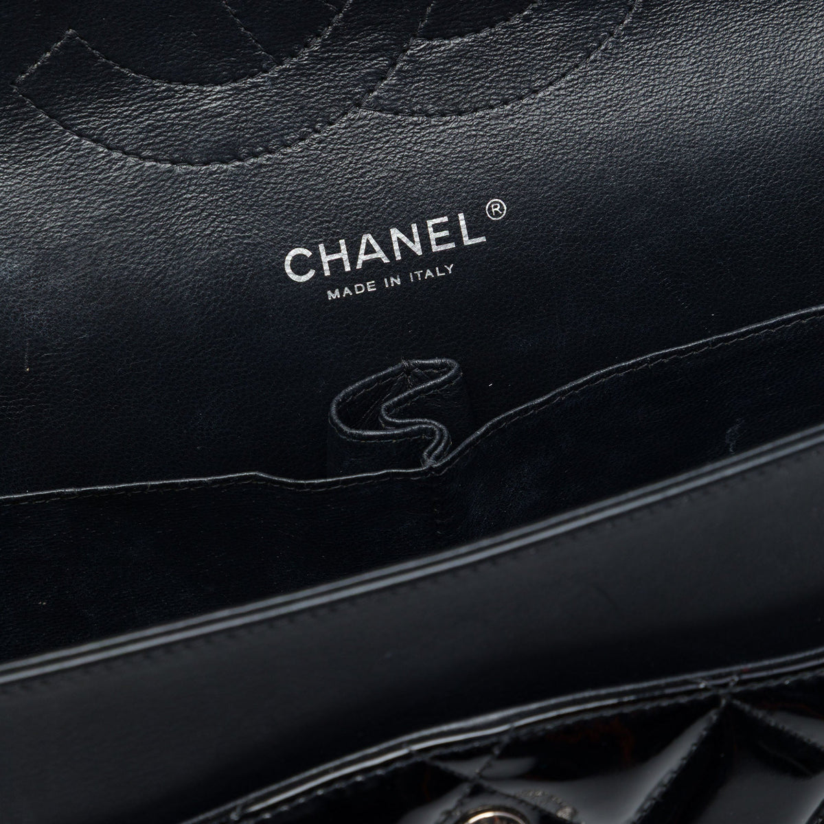 Chanel Jumbo Classic Patent Double Flap — Black