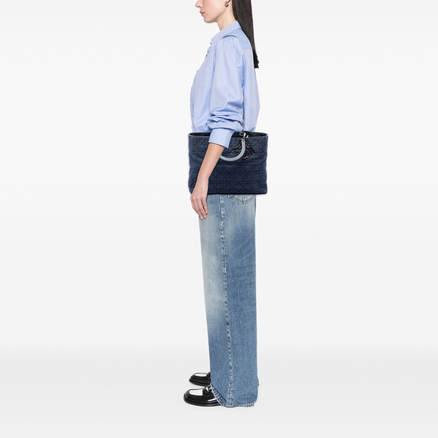 Dior Large Denim Cannage Lady Dior