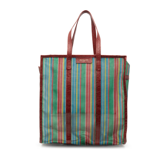 Balenciaga M Striped Mesh Bazar Shopper Satchel