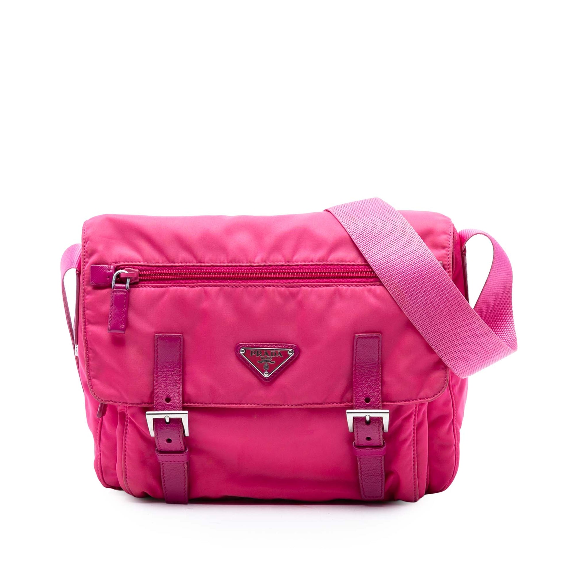 Prada Tessuto Zip Double Buckle Messenger Bag