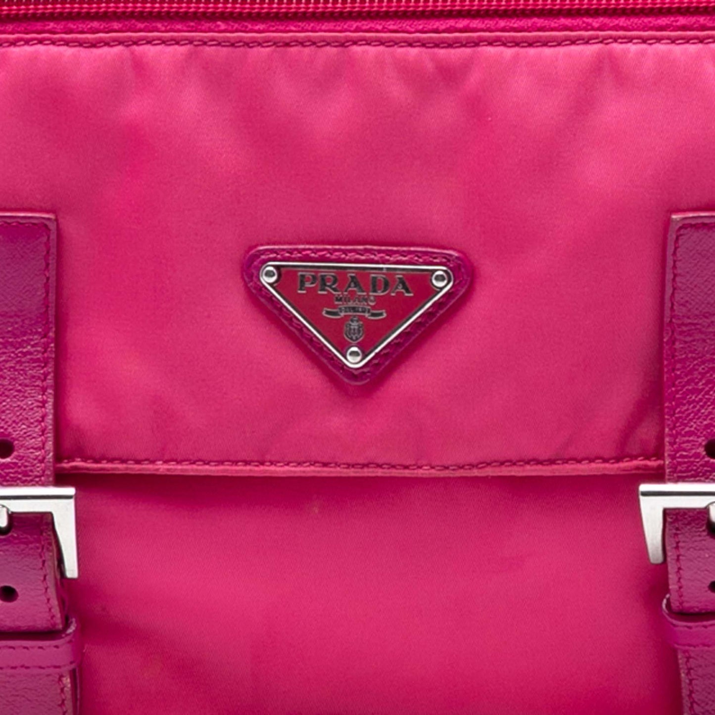 Prada Tessuto Zip Double Buckle Messenger Bag