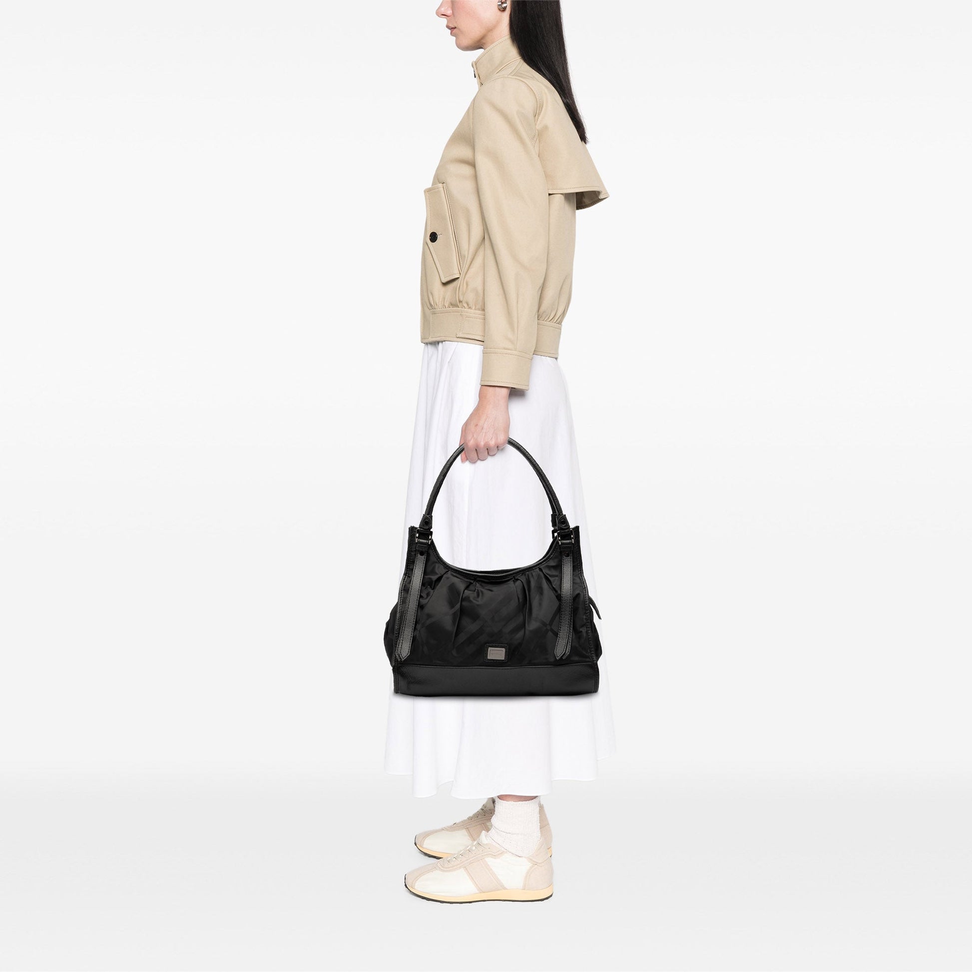 Burberry Tonal Check Nylon Shoulder Bag