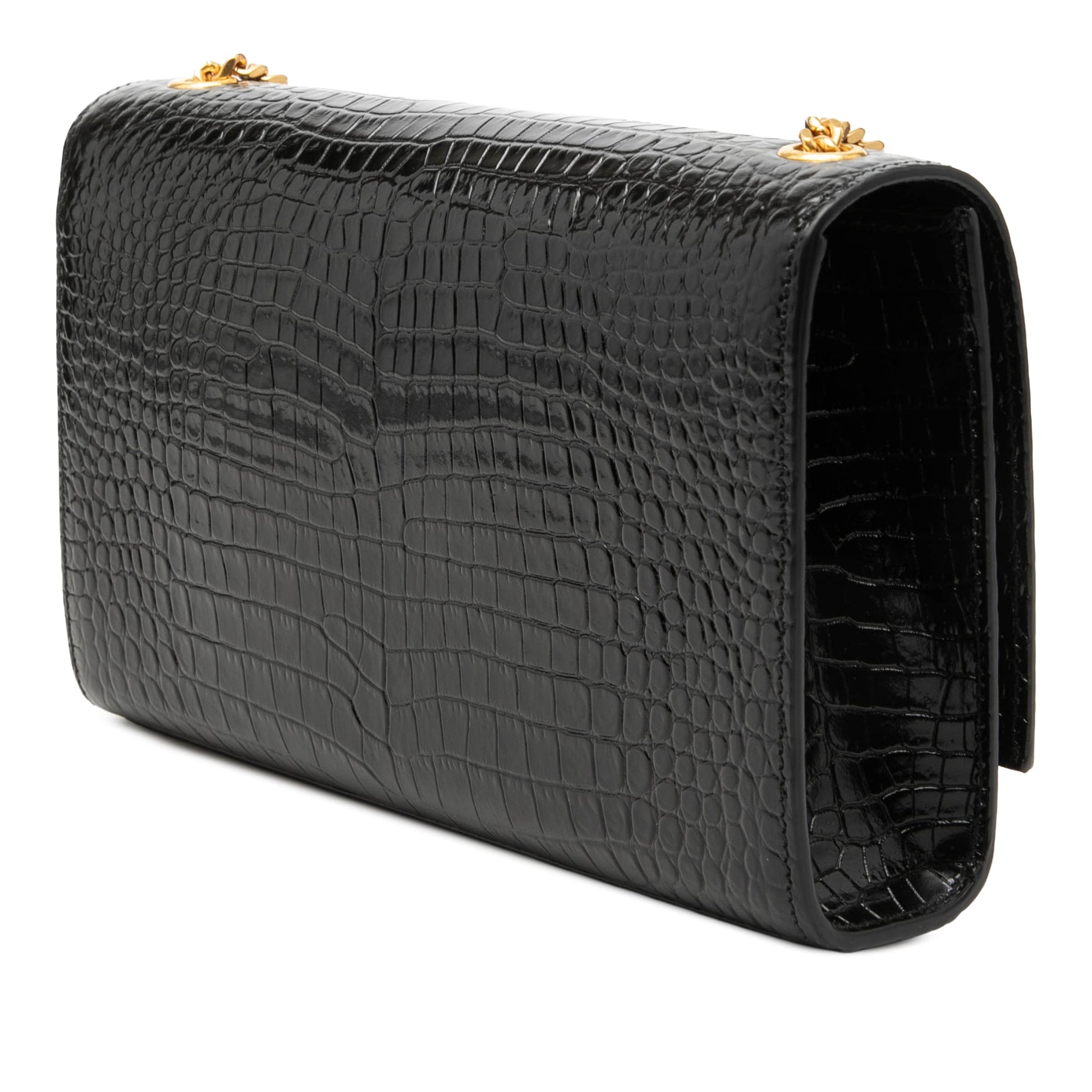 Saint Laurent Medium Croc Embossed Patent Monogram Kate Tassel Crossbody