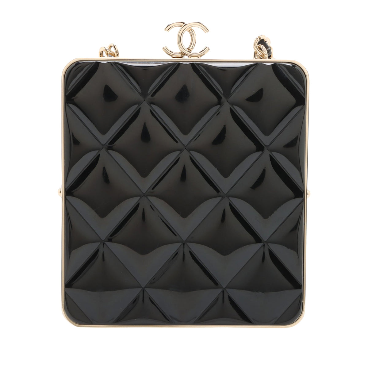Chanel CC Quilted Acrylic and Lambskin Evening Clutch With Chain — Black
