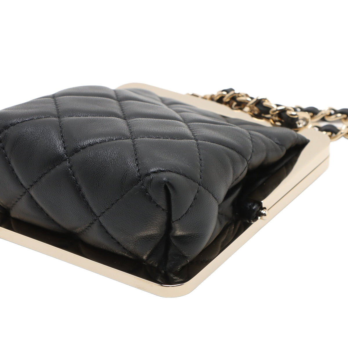 Chanel CC Quilted Acrylic and Lambskin Evening Clutch With Chain — Black