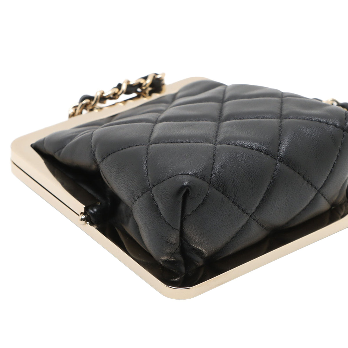 Chanel CC Quilted Acrylic and Lambskin Evening Clutch With Chain — Black