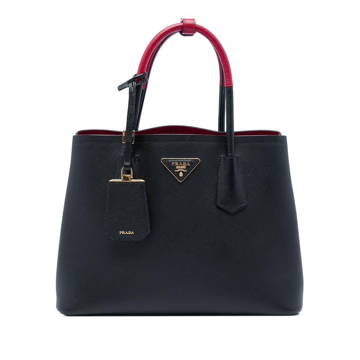 Prada Medium Bicolor Saffiano Cuir Double Satchel — Black