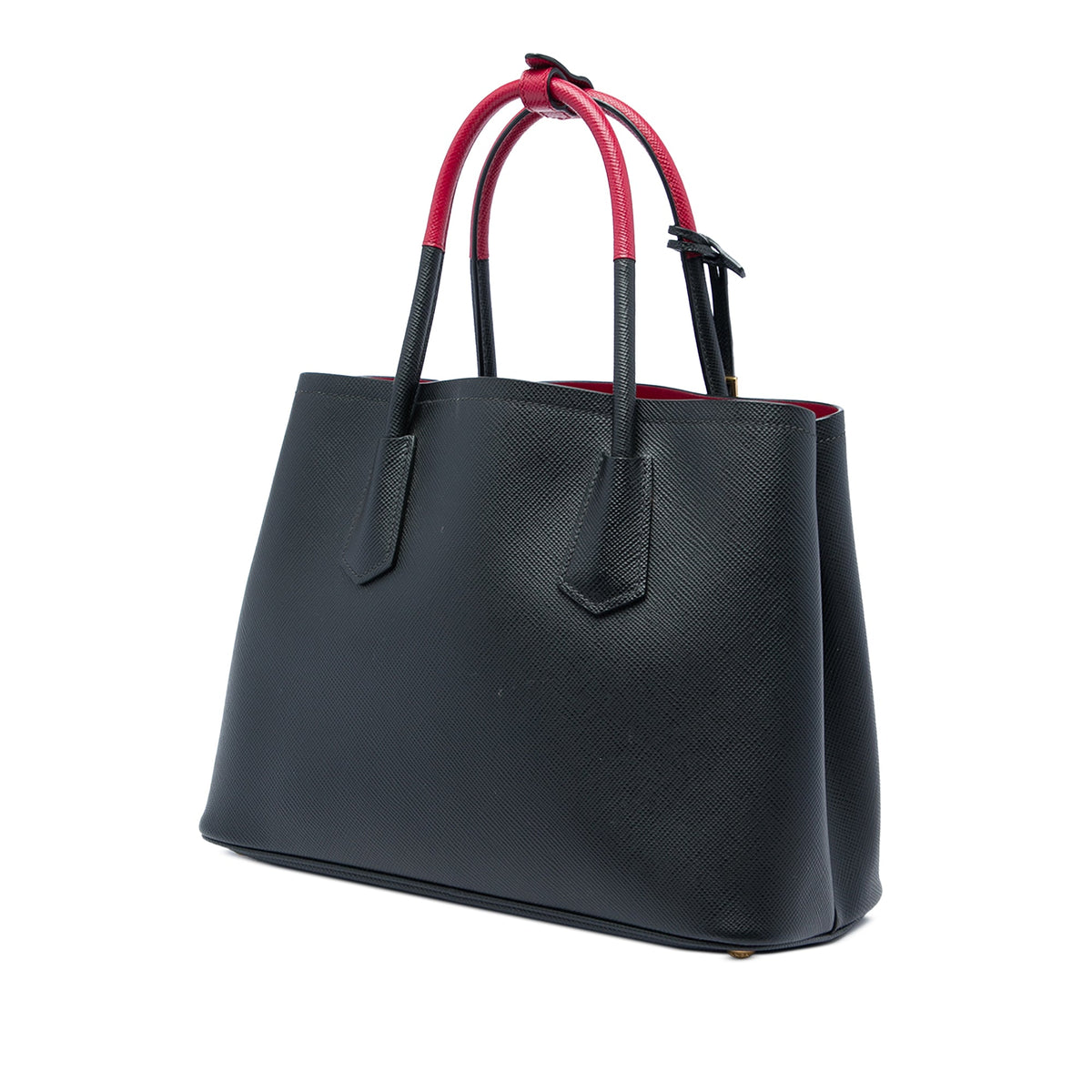 Prada Medium Bicolor Saffiano Cuir Double Satchel — Black