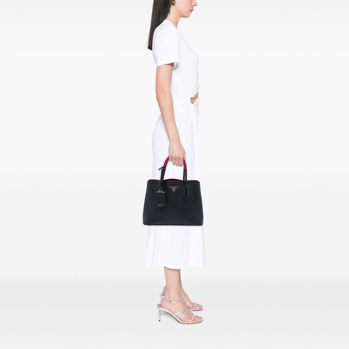 Prada Medium Bicolor Saffiano Cuir Double Satchel — Black