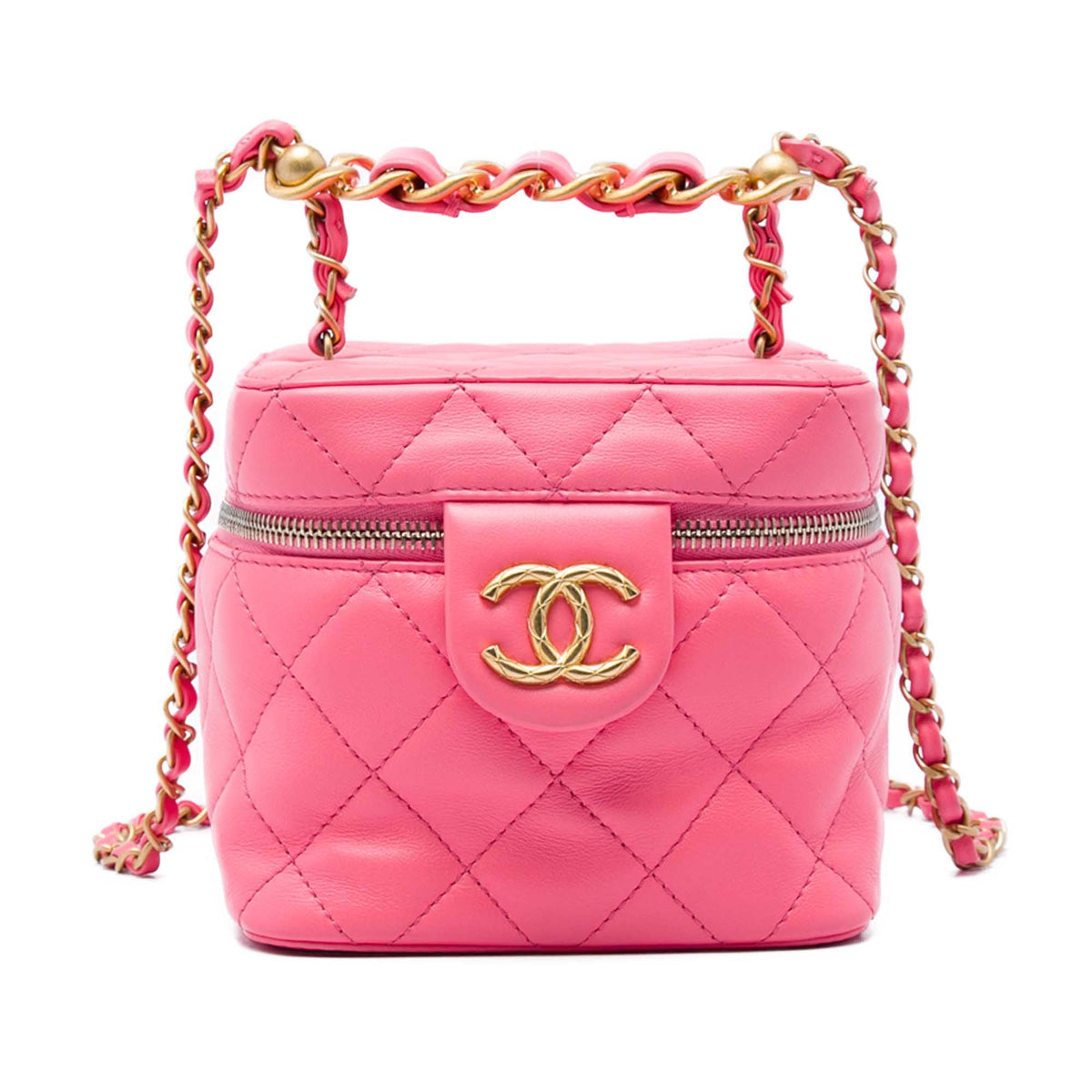 Chanel Small CC Quilted Lambskin Vanity Case With Chain