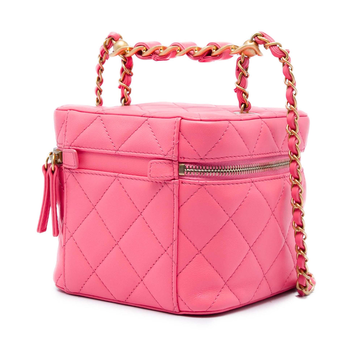 Chanel Small CC Quilted Lambskin Vanity Case With Chain