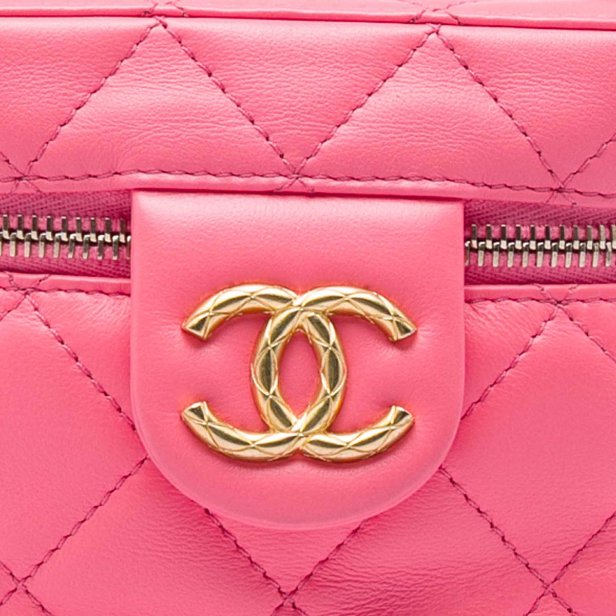 Chanel Small CC Quilted Lambskin Vanity Case With Chain