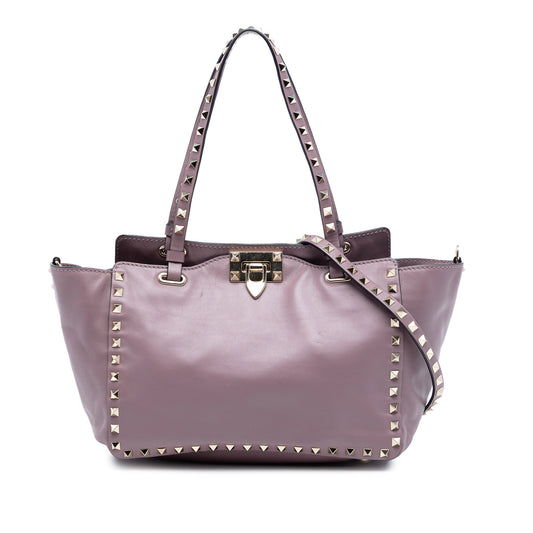 Small Grained Calfskin Rockstud Trapeze Satchel