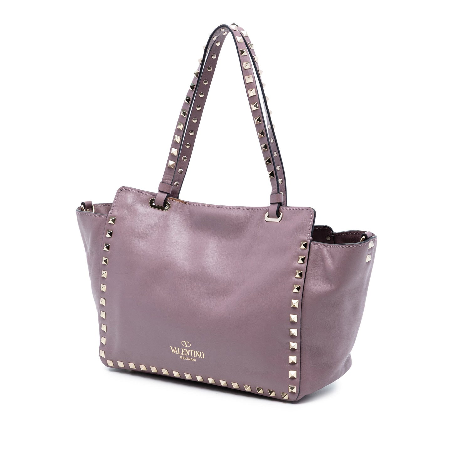 Small Grained Calfskin Rockstud Trapeze Satchel