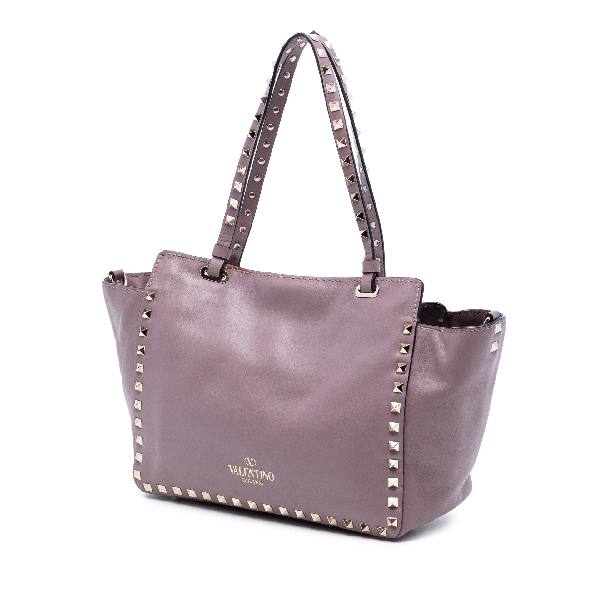 Small Grained Calfskin Rockstud Trapeze Satchel
